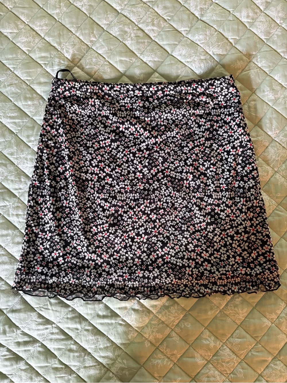 SHEIN Black Mini Skirt with Pink and White Floral Print